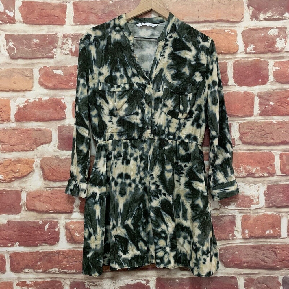 Zara Dress Women's Large Gray Black Multicolor Boho Hippie Tie Dye Pocketed